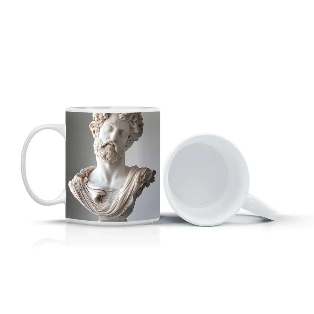 Marcus Aurelius Marble Bust Gray Background – Mugs