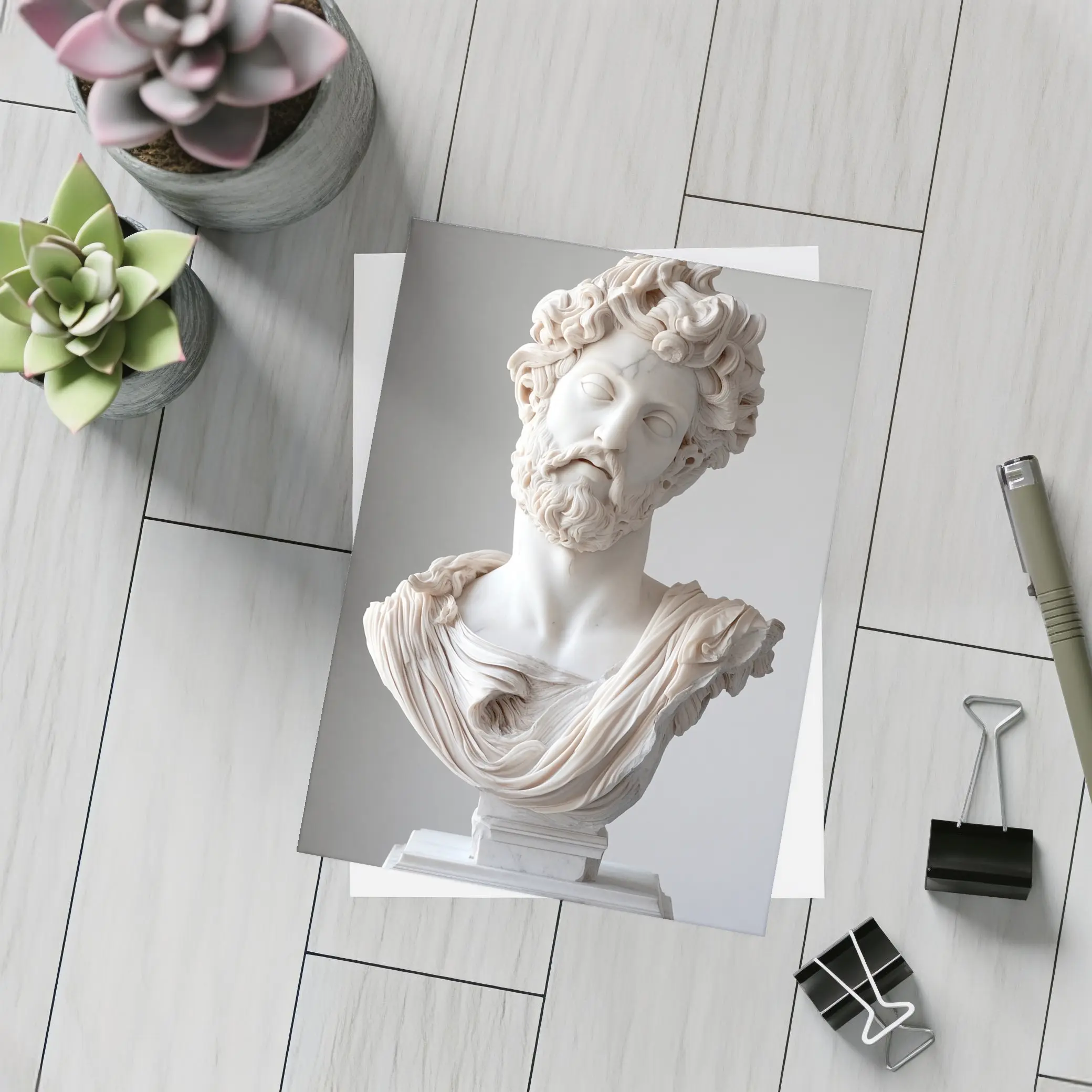 Marcus Aurelius Marble Bust Gray Background – Postcards