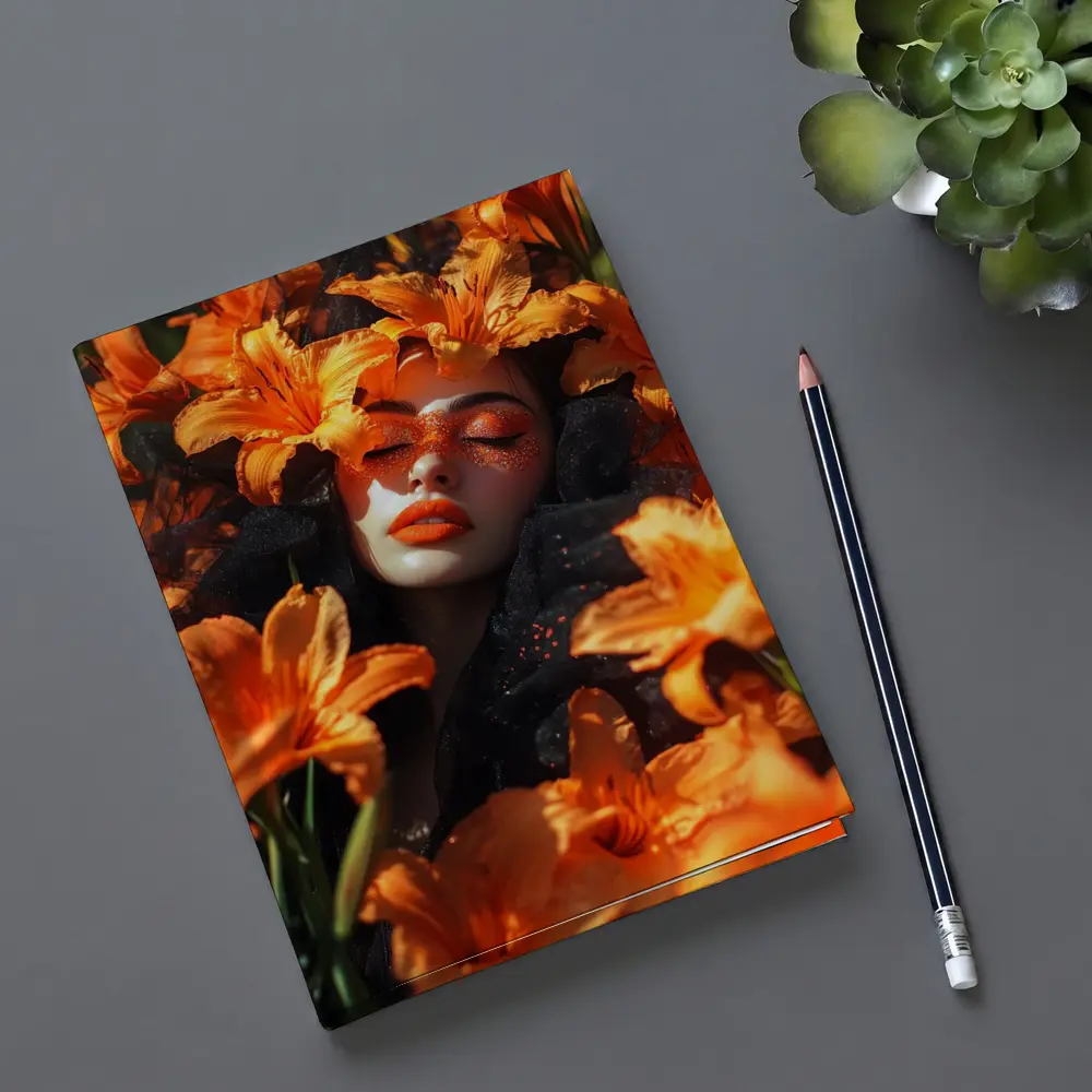 Woman Surrounded By Orange Lily Flowers – Notebooks