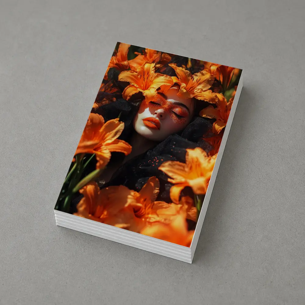 Woman Surrounded By Orange Lily Flowers – Postcards