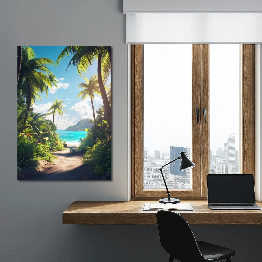 Tropical Beach Path Through Palm Trees – Wall Art