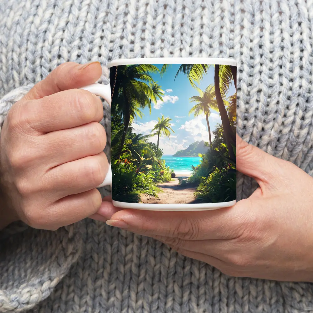 Tropical Beach Path Through Palm Trees – Mugs