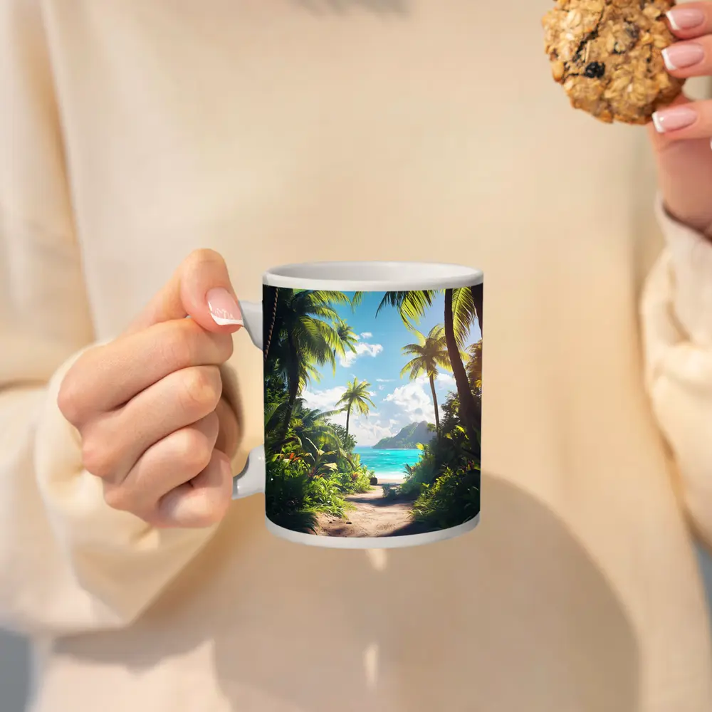 Tropical Beach Path Through Palm Trees – Mugs