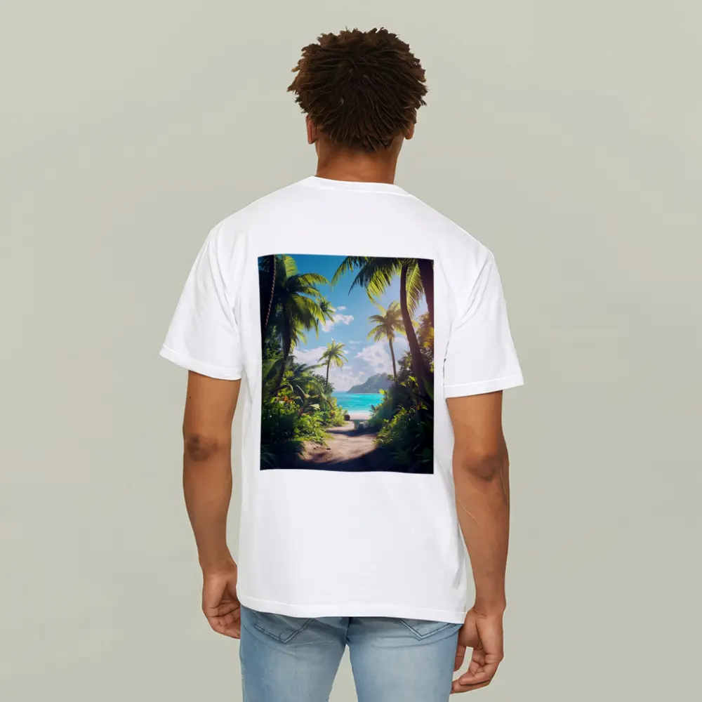 Tropical Beach Path Through Palm Trees – T-Shirts