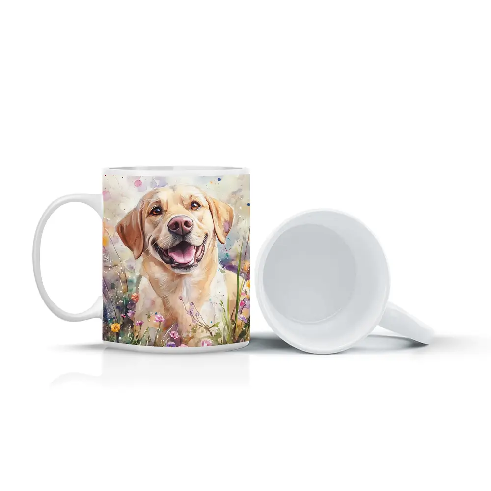 Yellow Labrador Retriever Watercolor Wildflower Field – Mugs