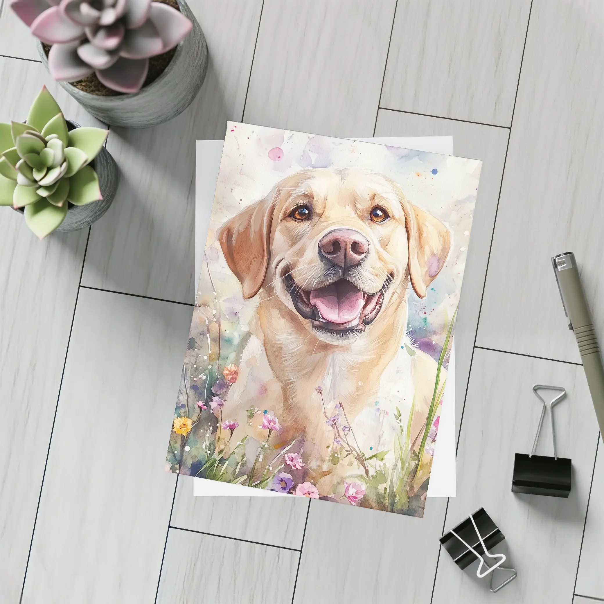 Yellow Labrador Retriever Watercolor Wildflower Field – Postcards