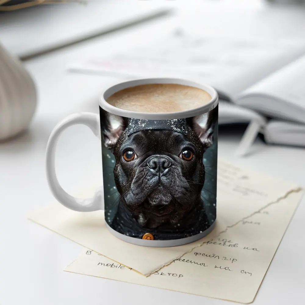 Black French Bulldog Chef Hat Dark Background – Mugs