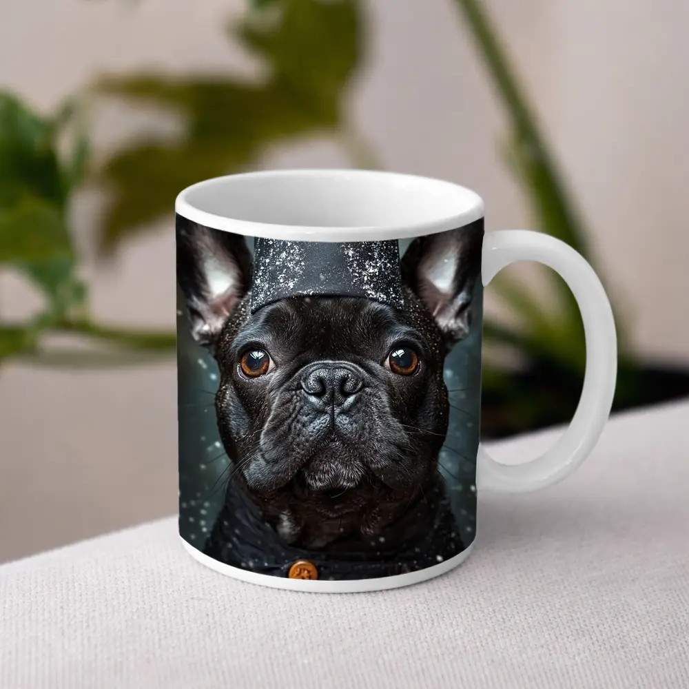 Black French Bulldog Chef Hat Dark Background – Mugs