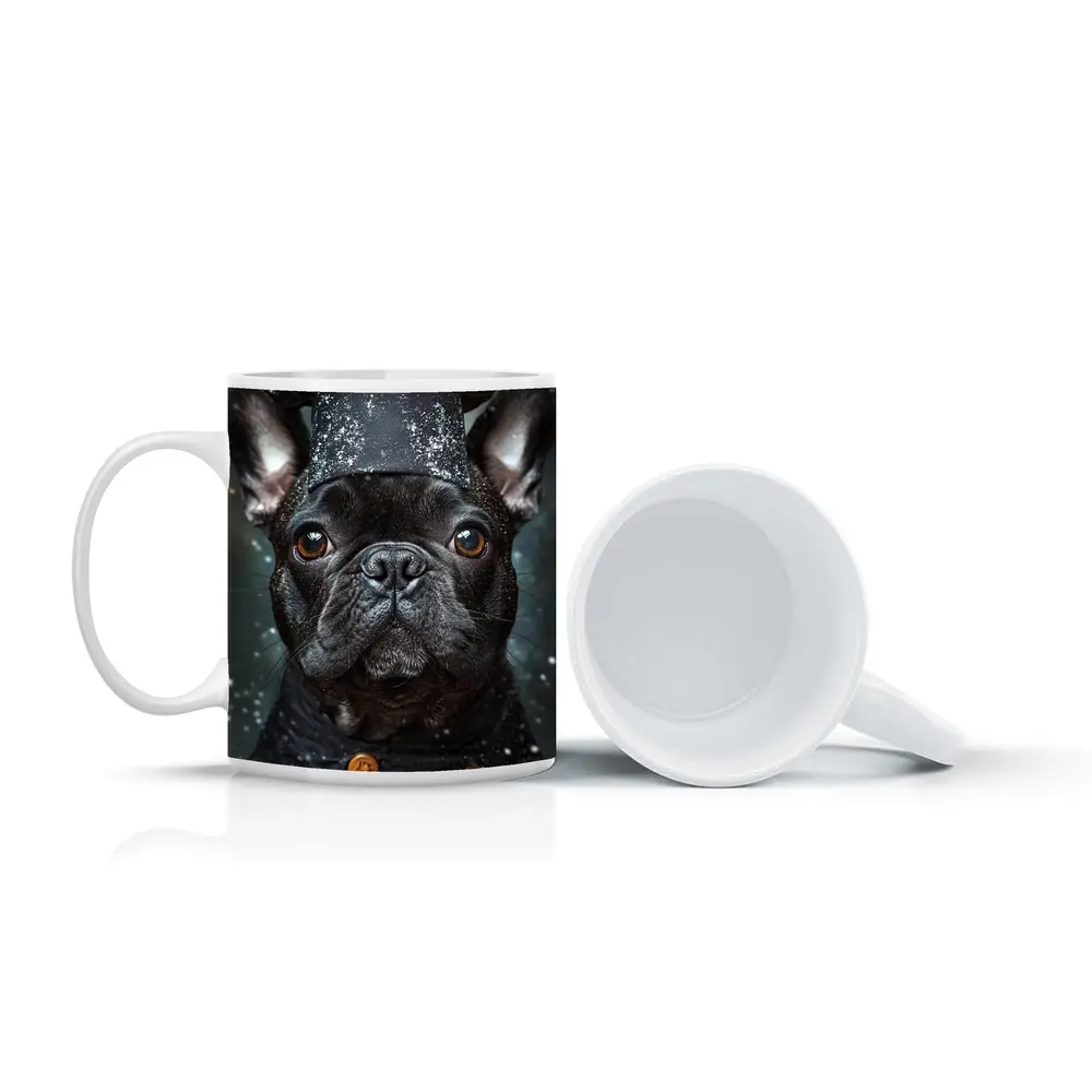 Black French Bulldog Chef Hat Dark Background – Mugs