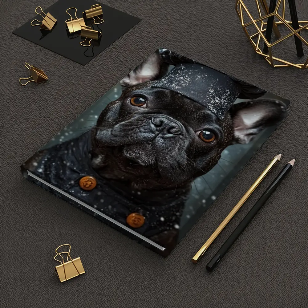 Black French Bulldog Chef Hat Dark Background – Notebooks