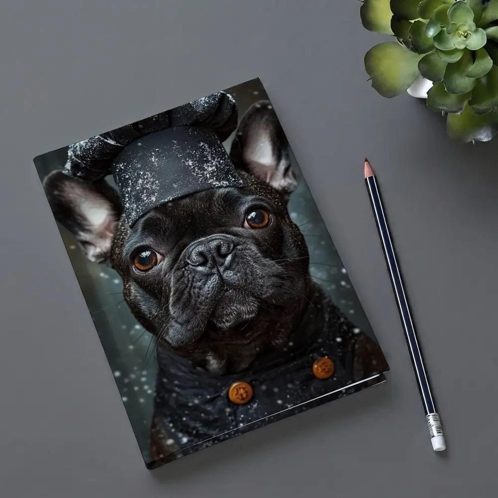 Black French Bulldog Chef Hat Dark Background – Notebooks