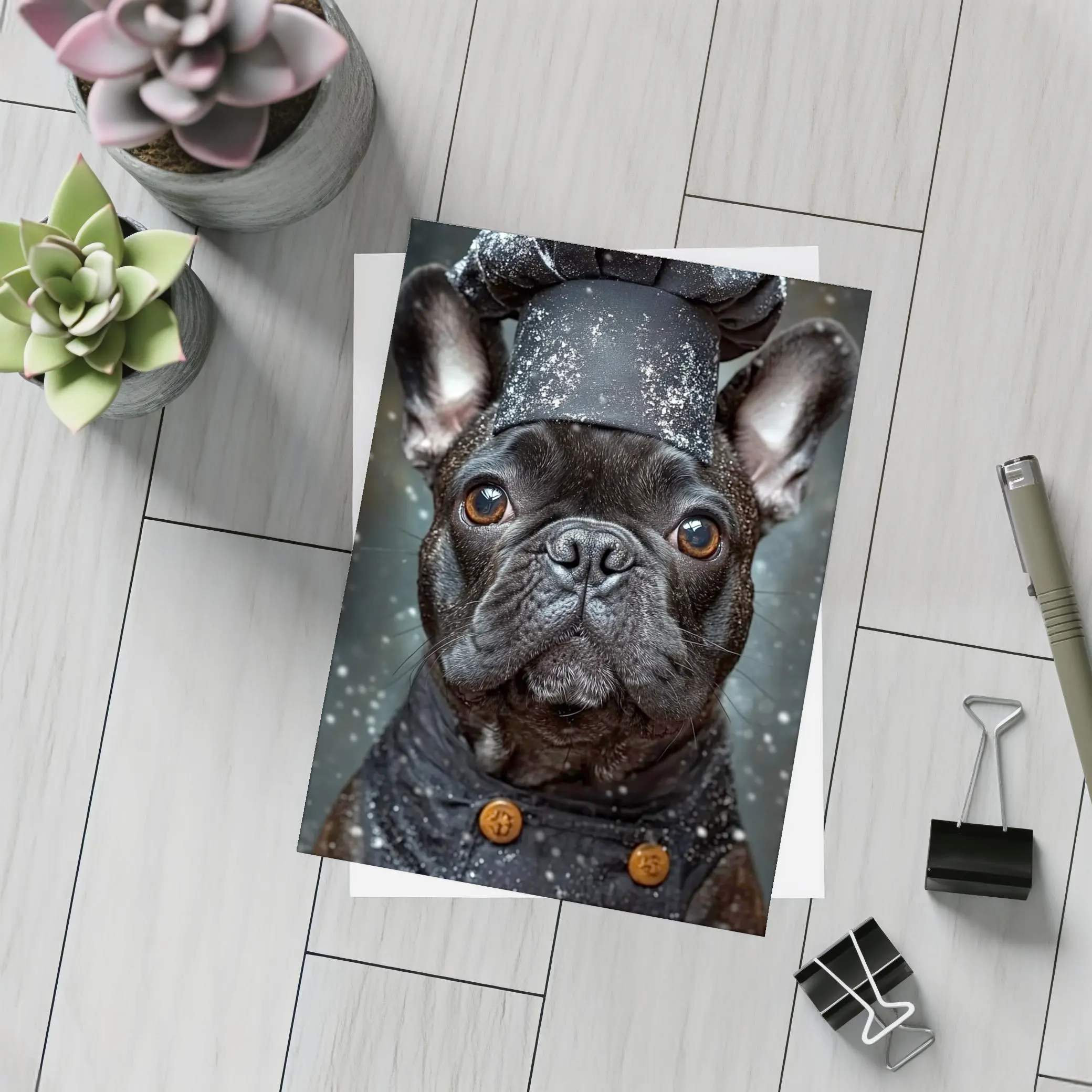 Black French Bulldog Chef Hat Dark Background – Postcards