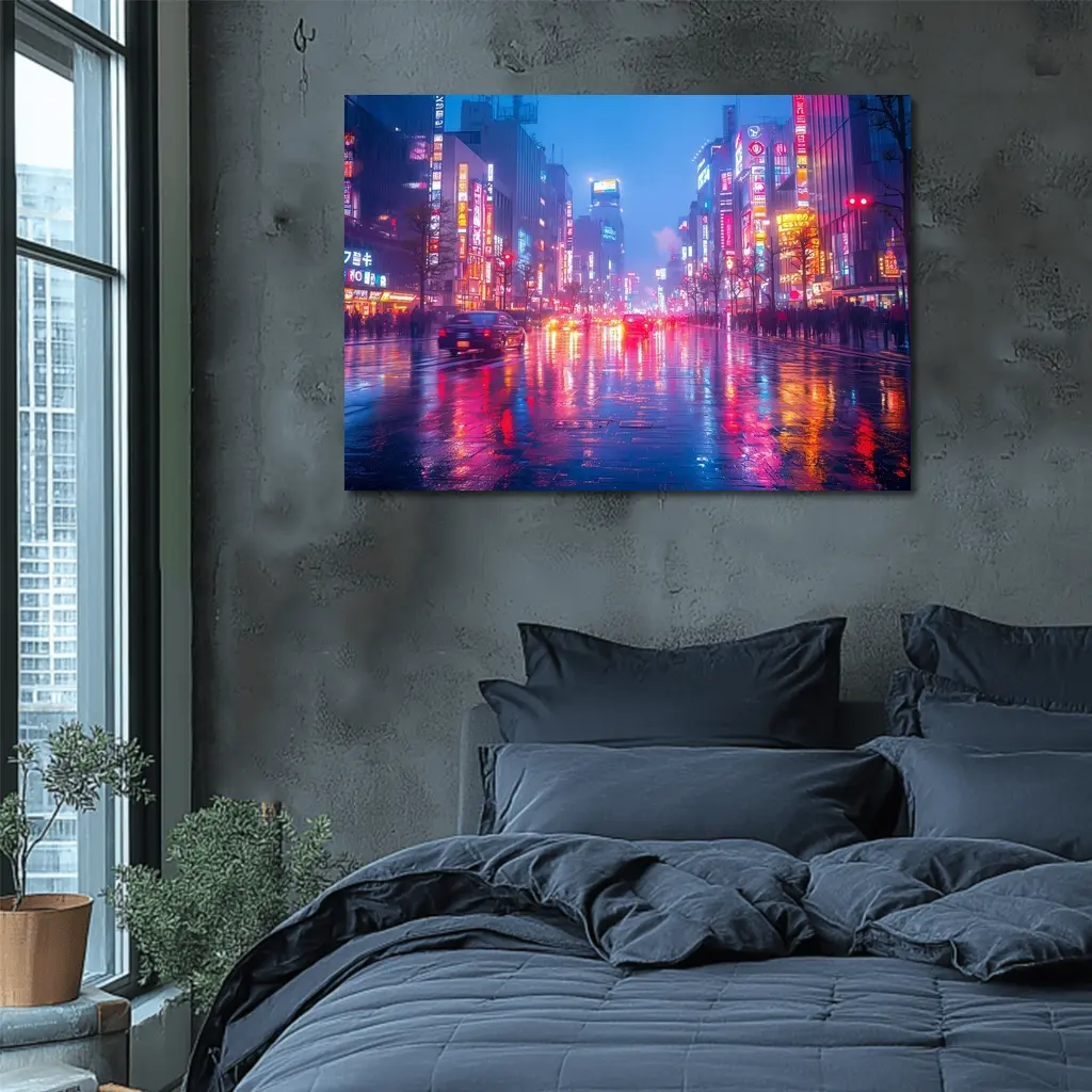 Tokyo Neon Rain Wet Street Night – Wall Art