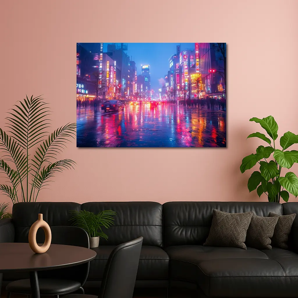 Tokyo Neon Rain Wet Street Night – Wall Art