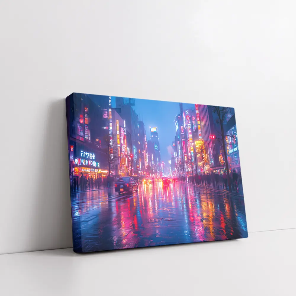 Tokyo Neon Rain Wet Street Night – Wall Art
