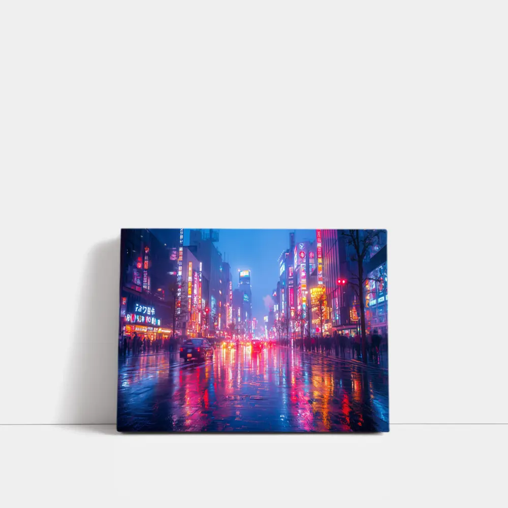 Tokyo Neon Rain Wet Street Night – Wall Art