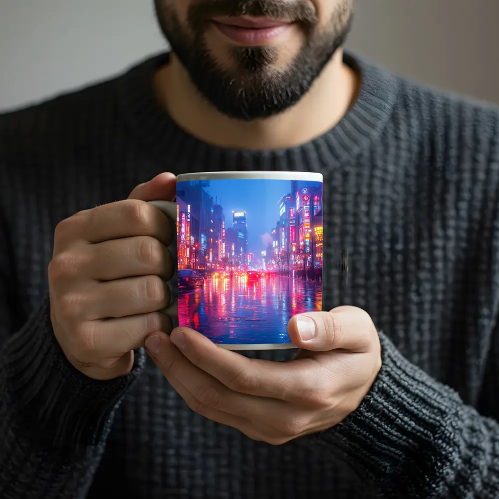 Tokyo Neon Rain Wet Street Night – Mugs