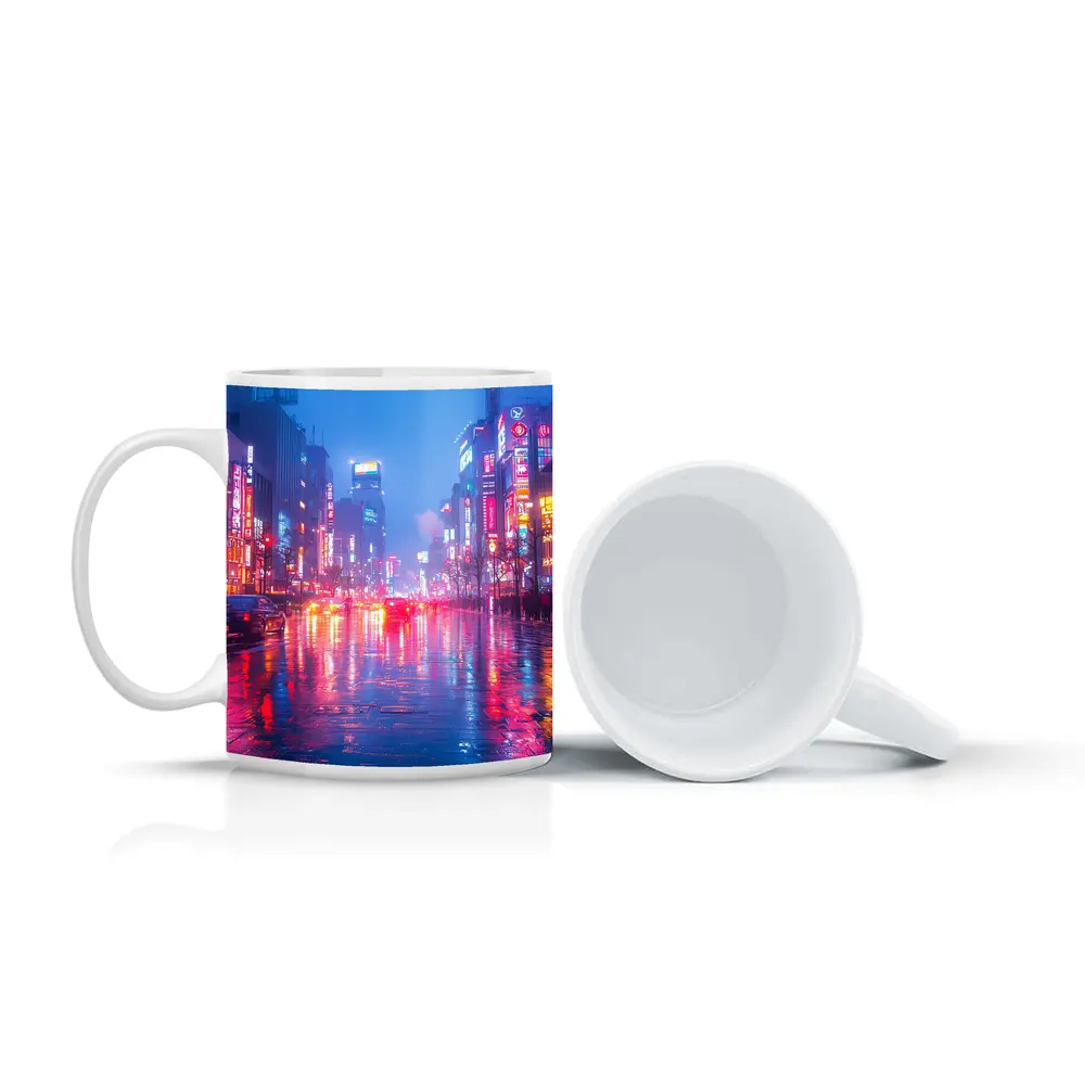 Tokyo Neon Rain Wet Street Night – Mugs