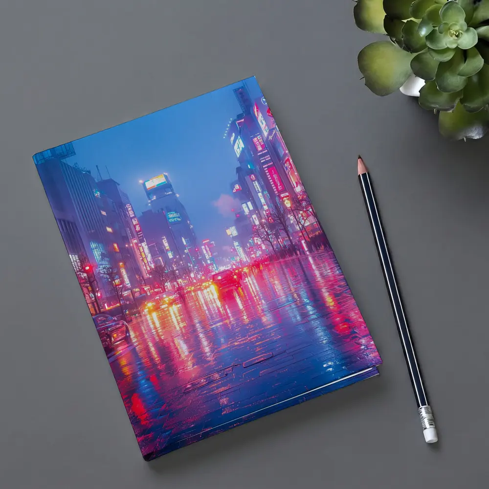 Tokyo Neon Rain Wet Street Night – Notebooks