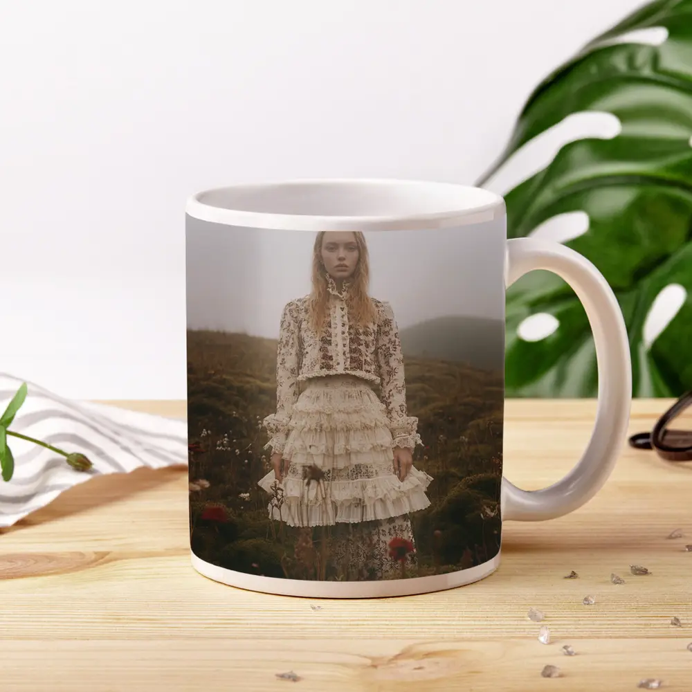Boho Floral Dress Woman Misty Highland Field – Mugs