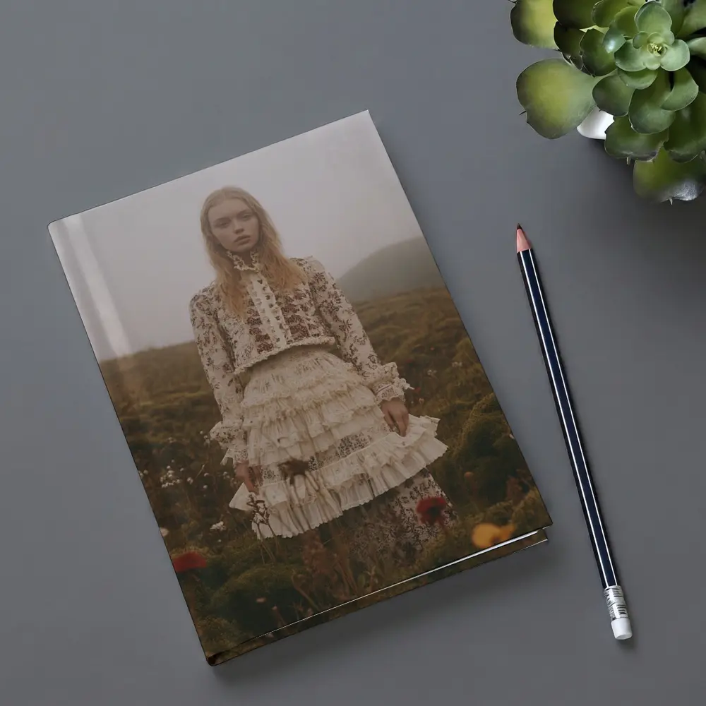 Boho Floral Dress Woman Misty Highland Field – Notebooks
