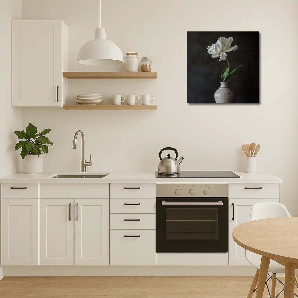 White Tulip In Rustic Ceramic Vase Dark – Wall Art