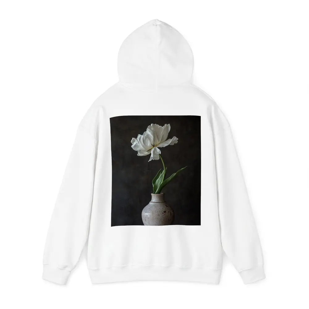 White Tulip In Rustic Ceramic Vase Dark – Hoodies