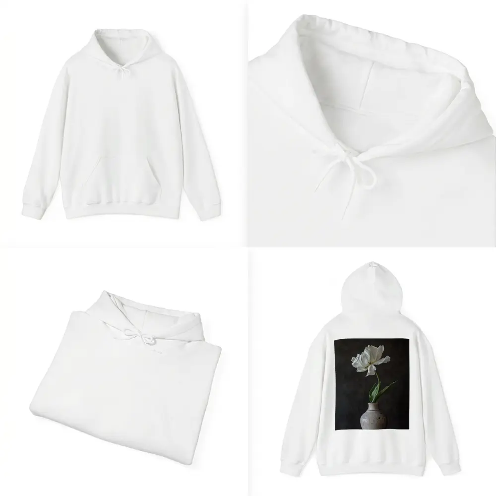 White Tulip In Rustic Ceramic Vase Dark – Hoodies