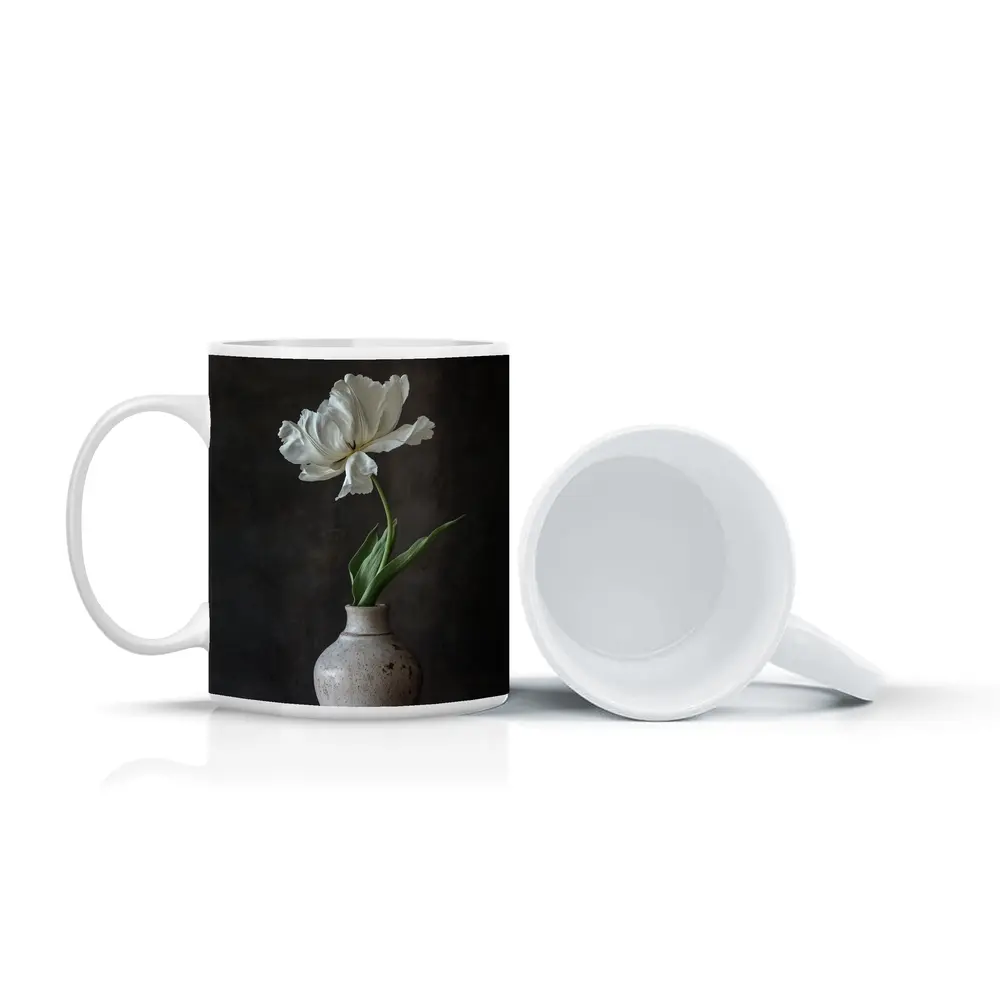 White Tulip In Rustic Ceramic Vase Dark – Mugs