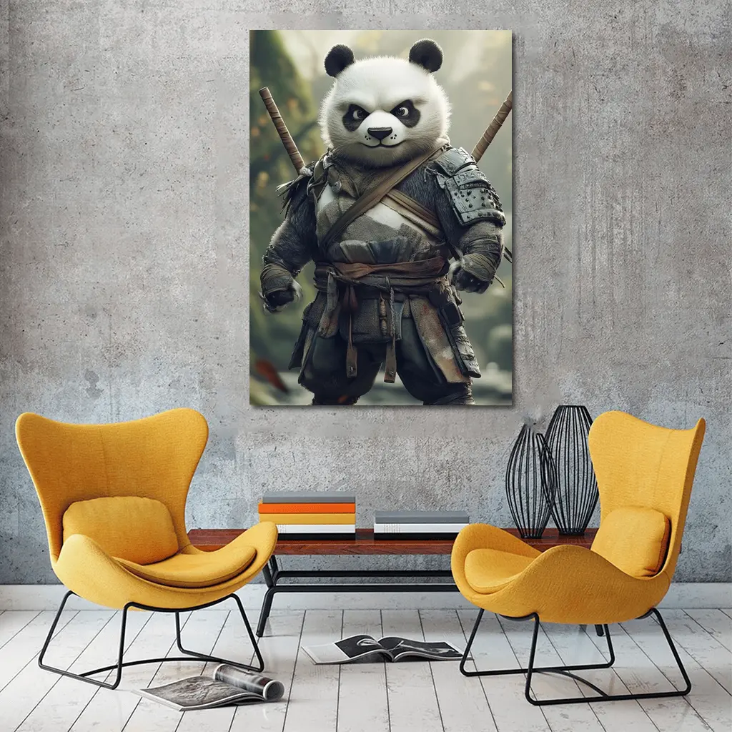 Warrior Panda Samurai In Forest Setting – Wall Art