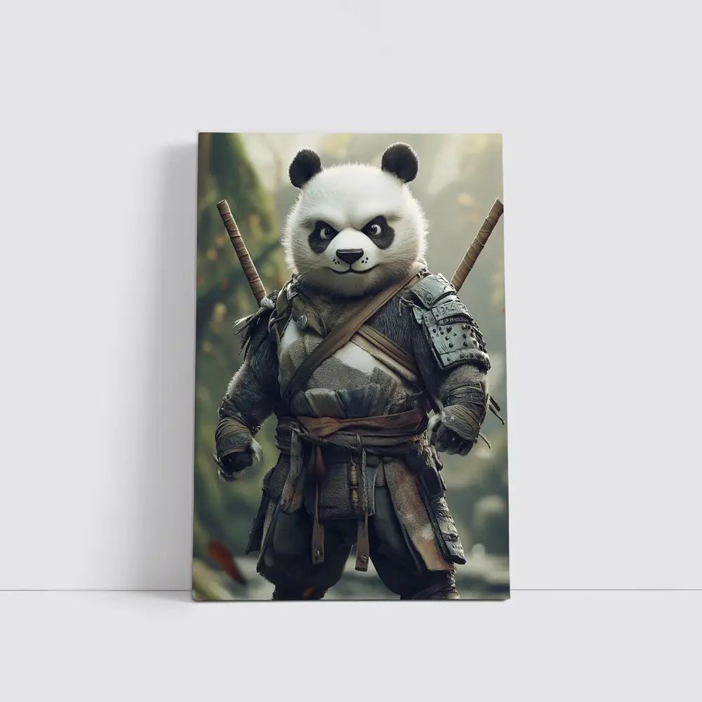 Warrior Panda Samurai In Forest Setting – Wall Art