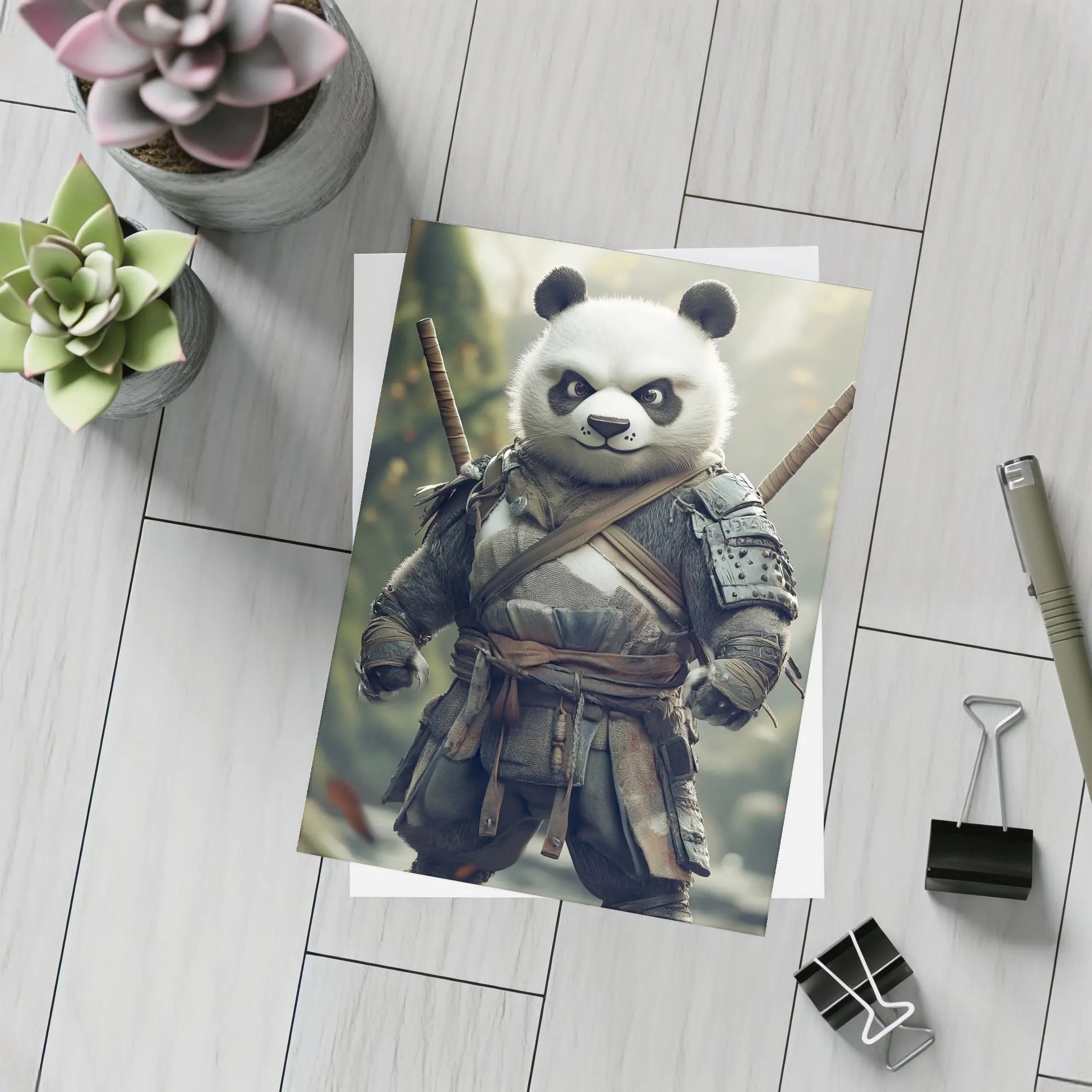 Warrior Panda Samurai In Forest Setting – Postcards