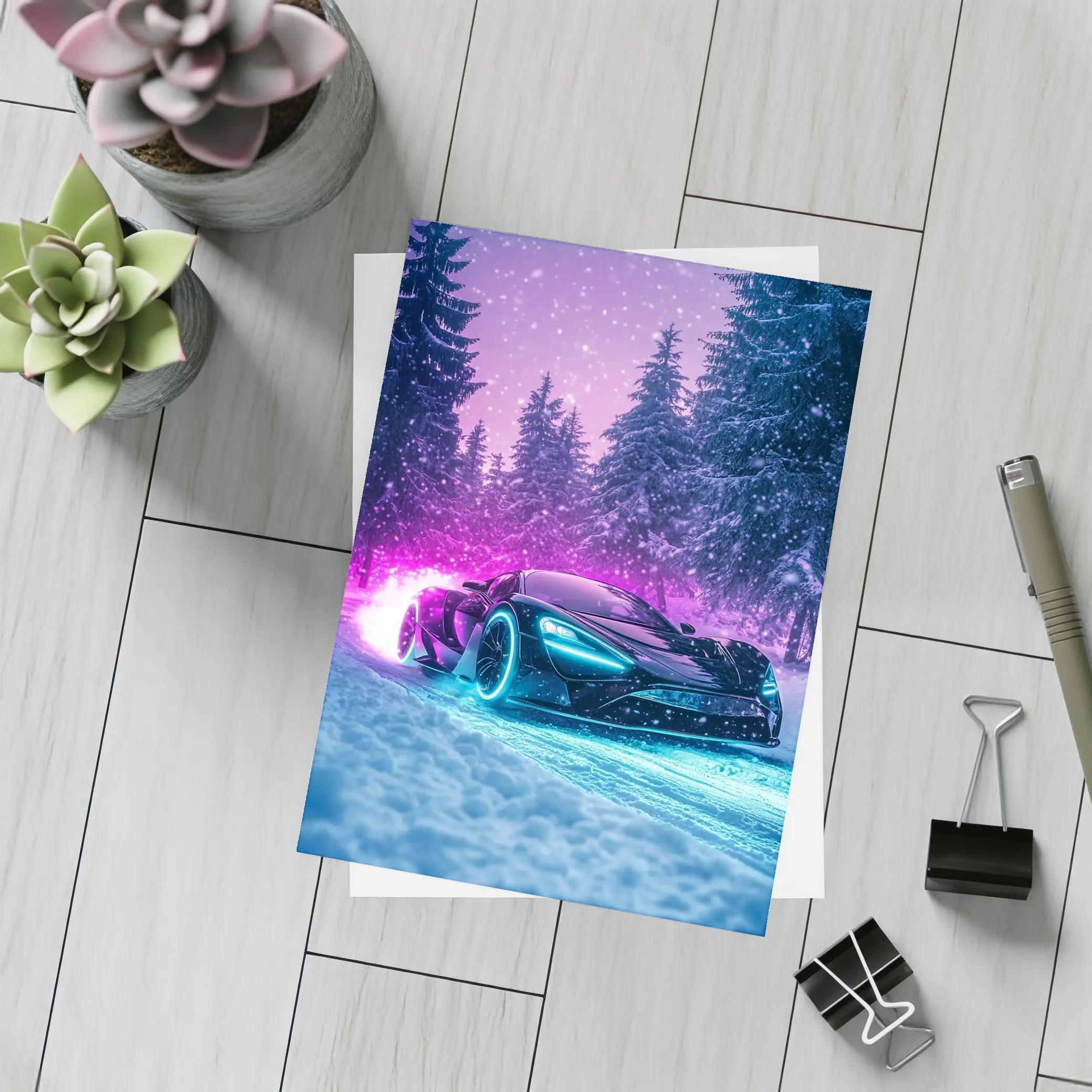 McLaren Senna Neon Glow Snowy Forest – Postcards