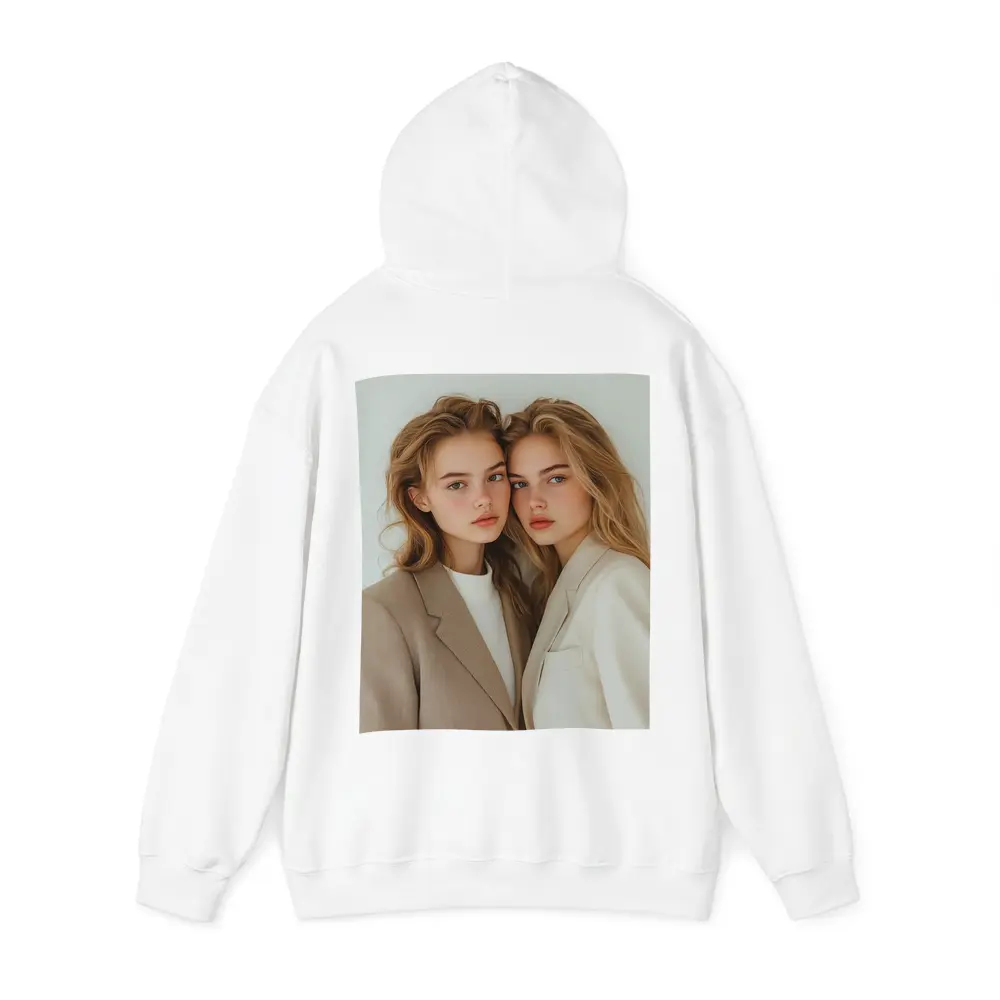 Two Young Women Beige Blazers White Background – Hoodies