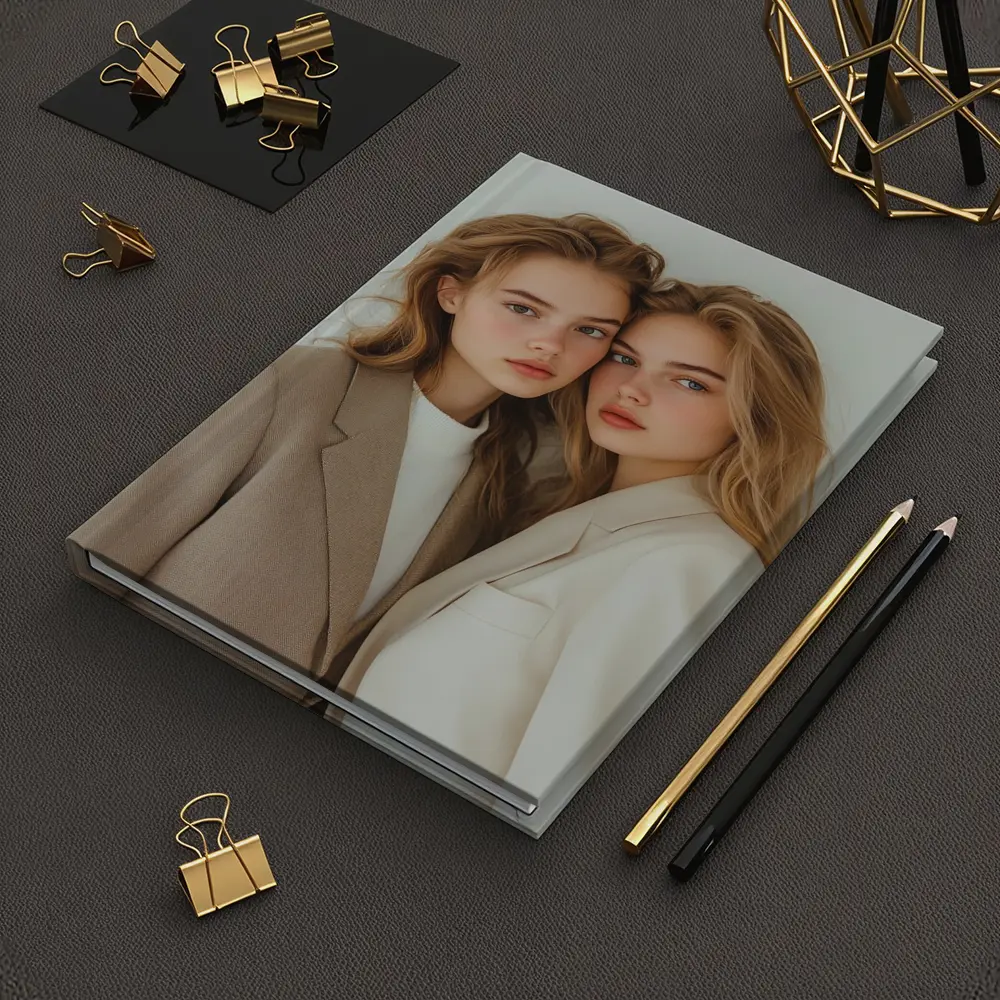 Two Young Women Beige Blazers White Background – Notebooks