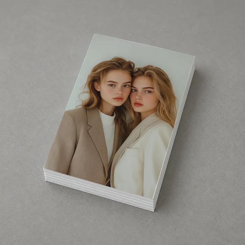 Two Young Women Beige Blazers White Background – Postcards