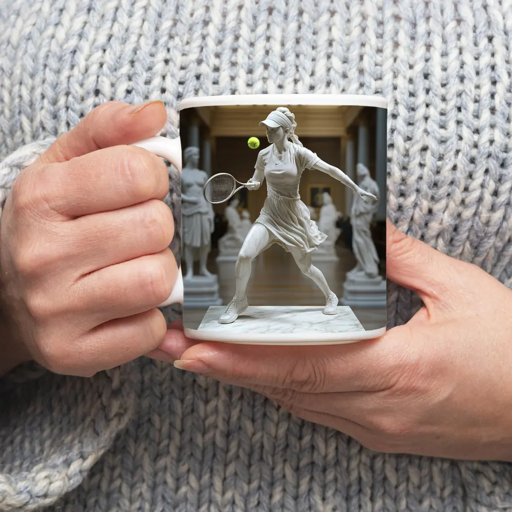 Marble Tennis Player Statue Museum Hall – Mugs