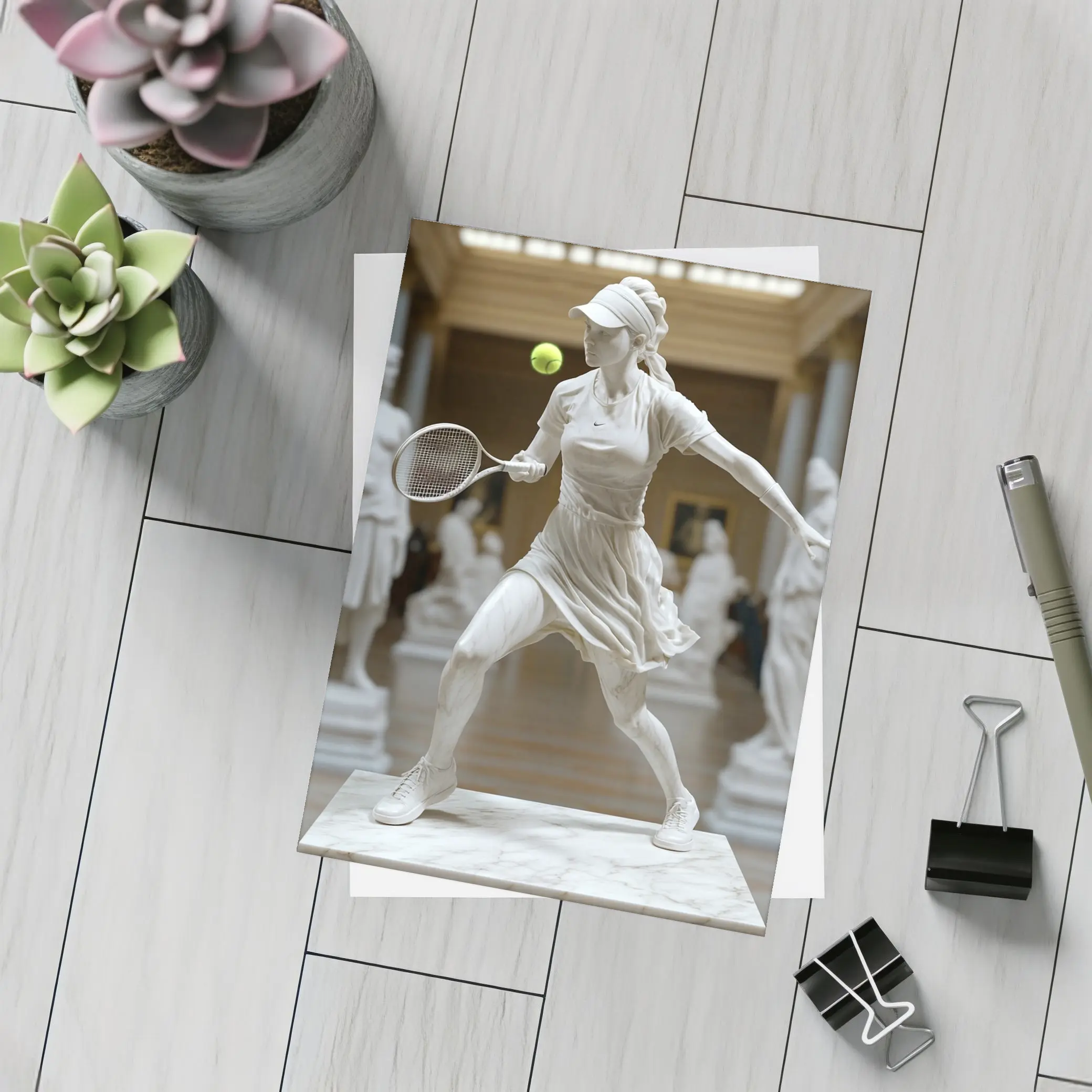 Marble Tennis Player Statue Museum Hall – Postcards