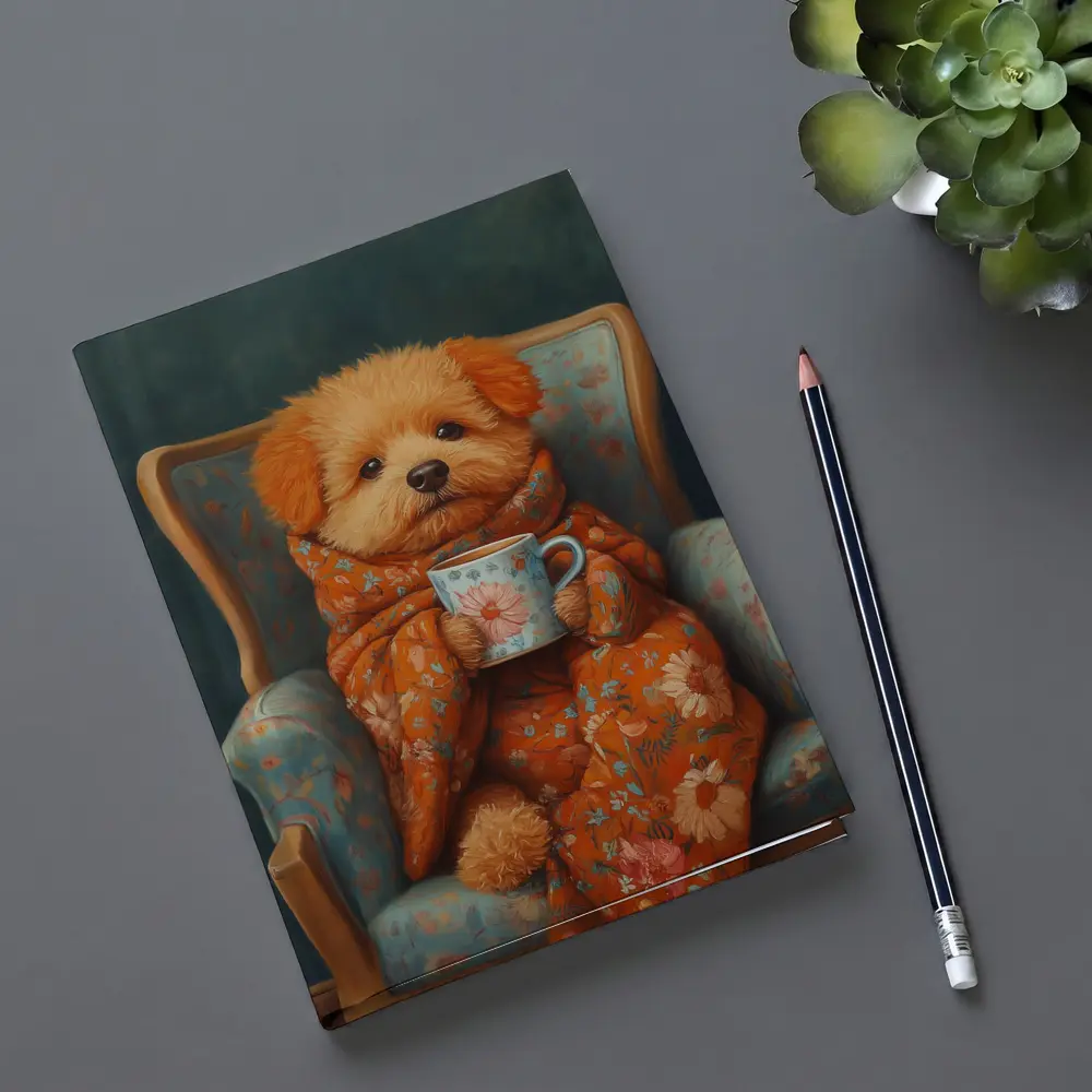 Fluffy Poodle Wrapped In Floral Blanket Chair – Notebooks