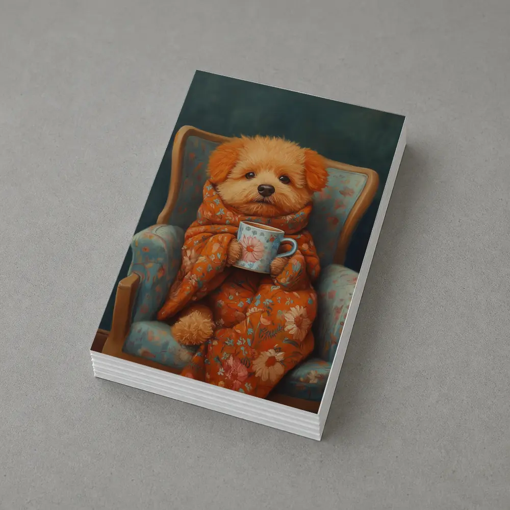 Fluffy Poodle Wrapped In Floral Blanket Chair – Postcards