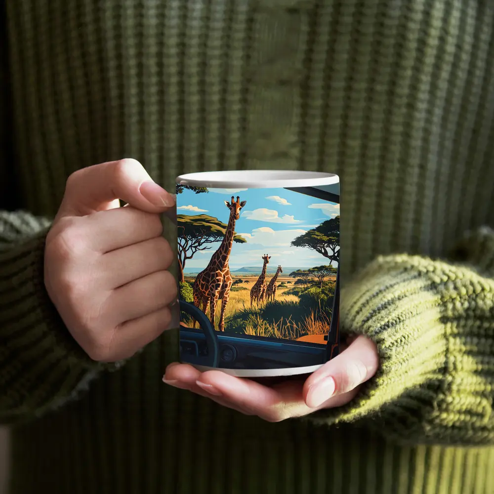 Giraffes Safari Savanna View From Jeep – Mugs