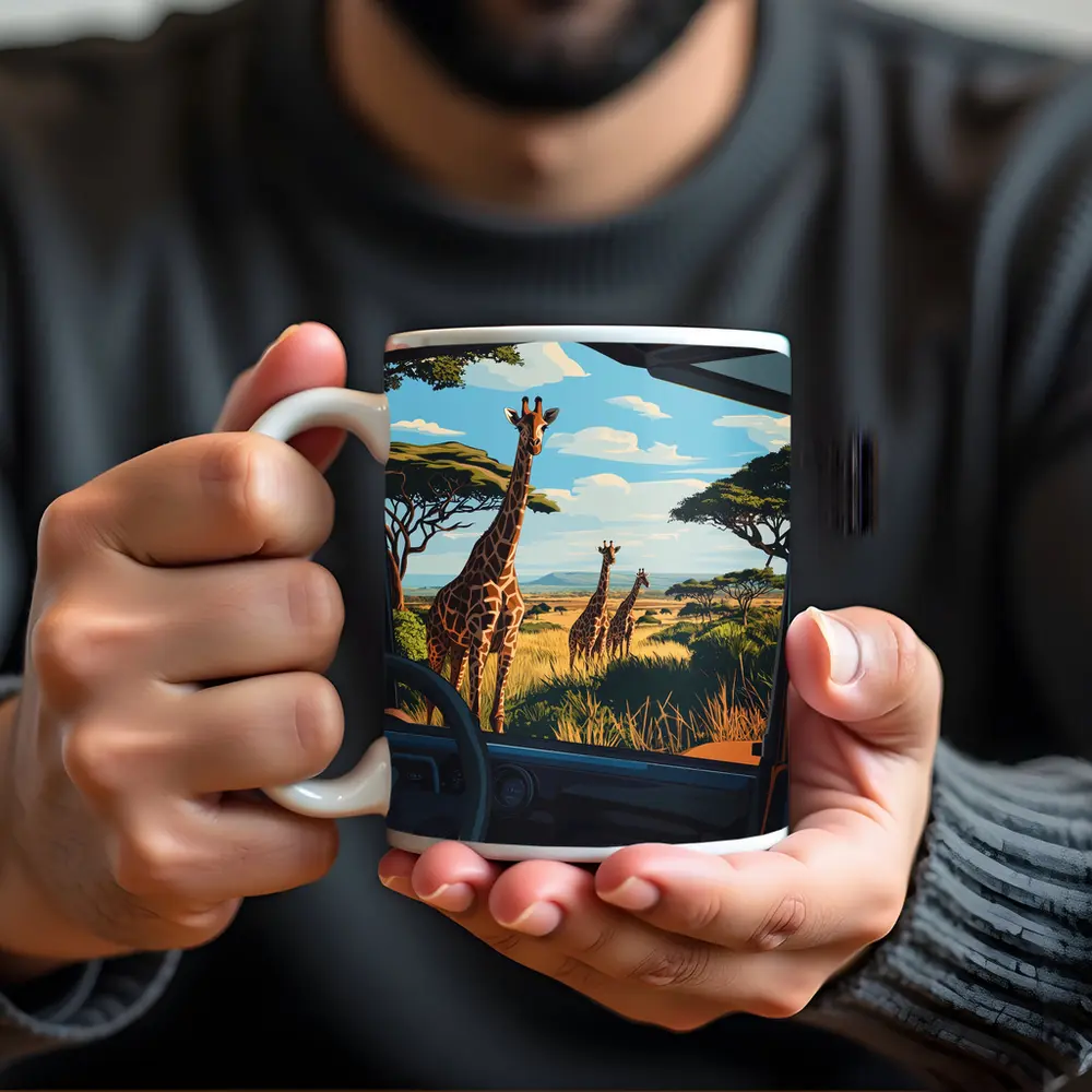 Giraffes Safari Savanna View From Jeep – Mugs