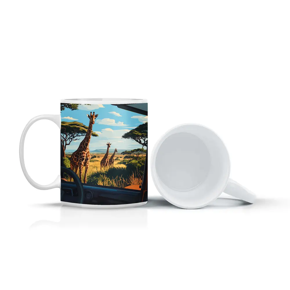 Giraffes Safari Savanna View From Jeep – Mugs