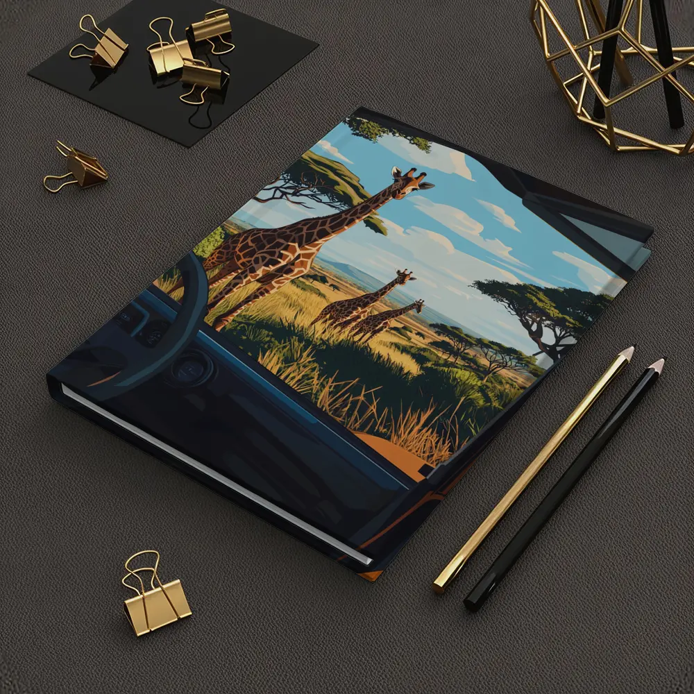 Giraffes Safari Savanna View From Jeep – Notebooks