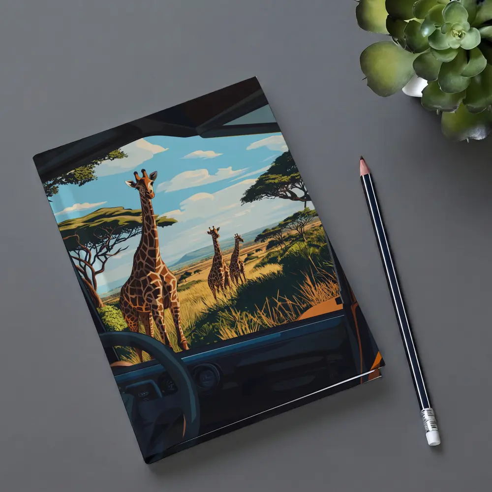 Giraffes Safari Savanna View From Jeep – Notebooks