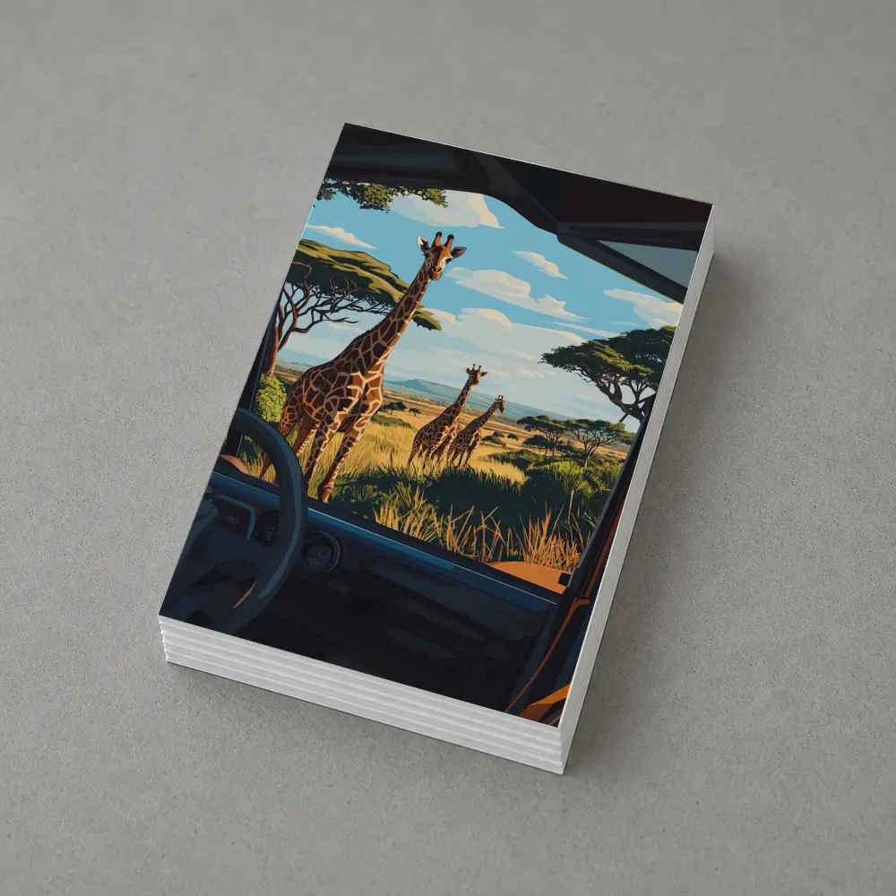 Giraffes Safari Savanna View From Jeep – Postcards