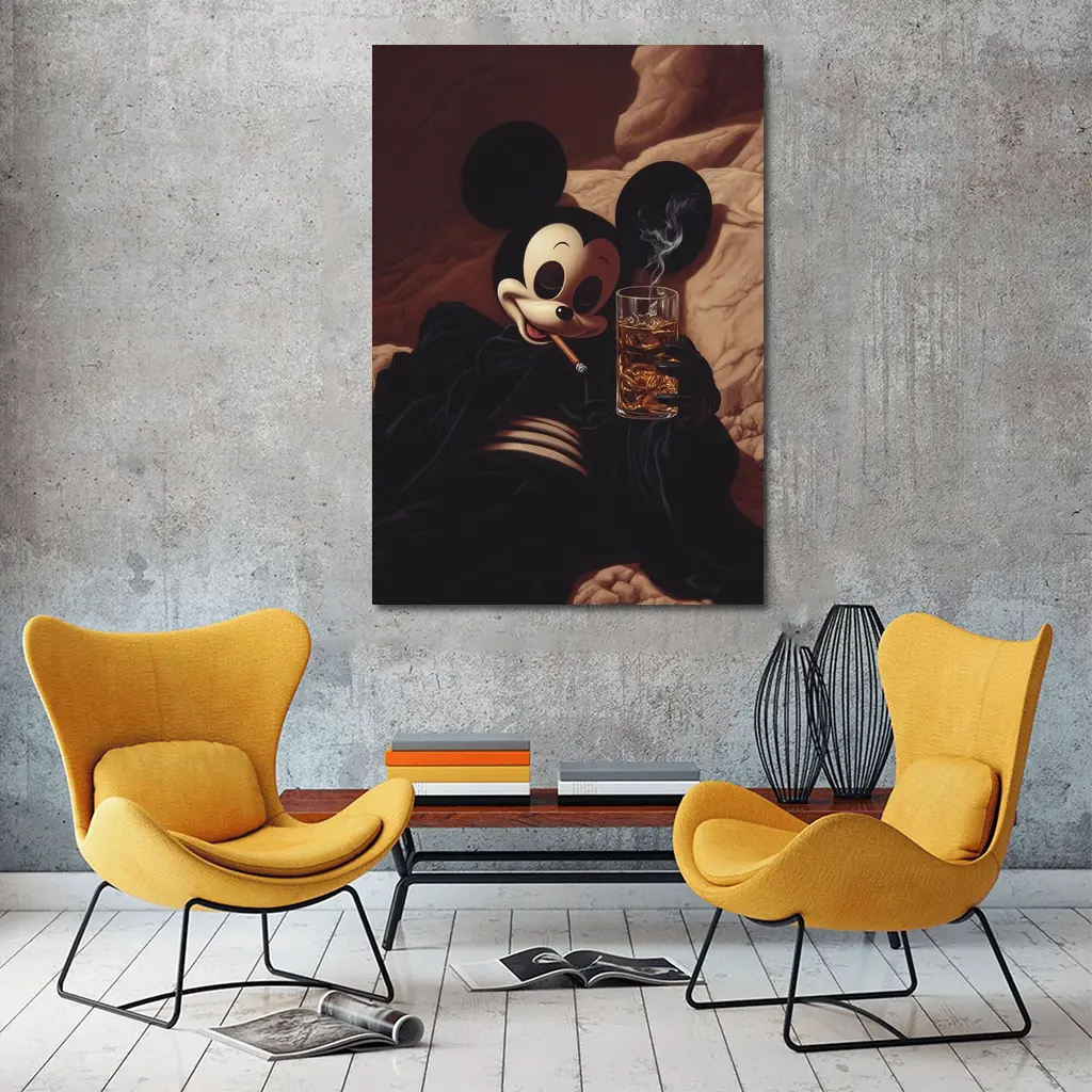Mickey Mouse Smoking Cigar Whiskey Dark – Wall Art