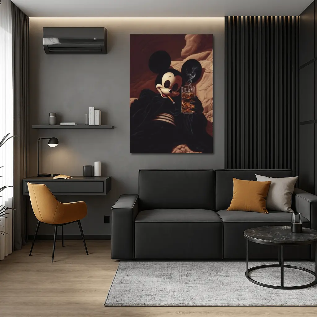Mickey Mouse Smoking Cigar Whiskey Dark – Wall Art