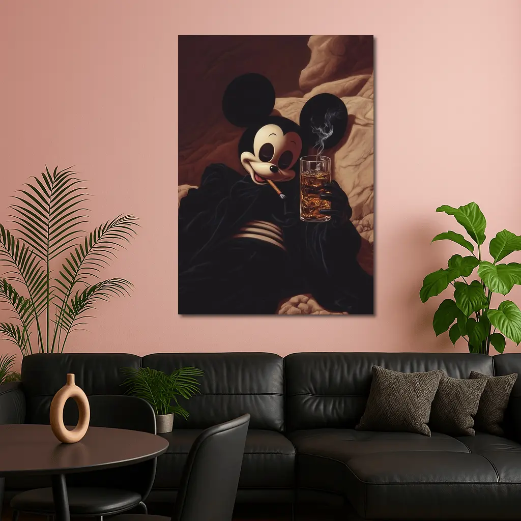 Mickey Mouse Smoking Cigar Whiskey Dark – Wall Art
