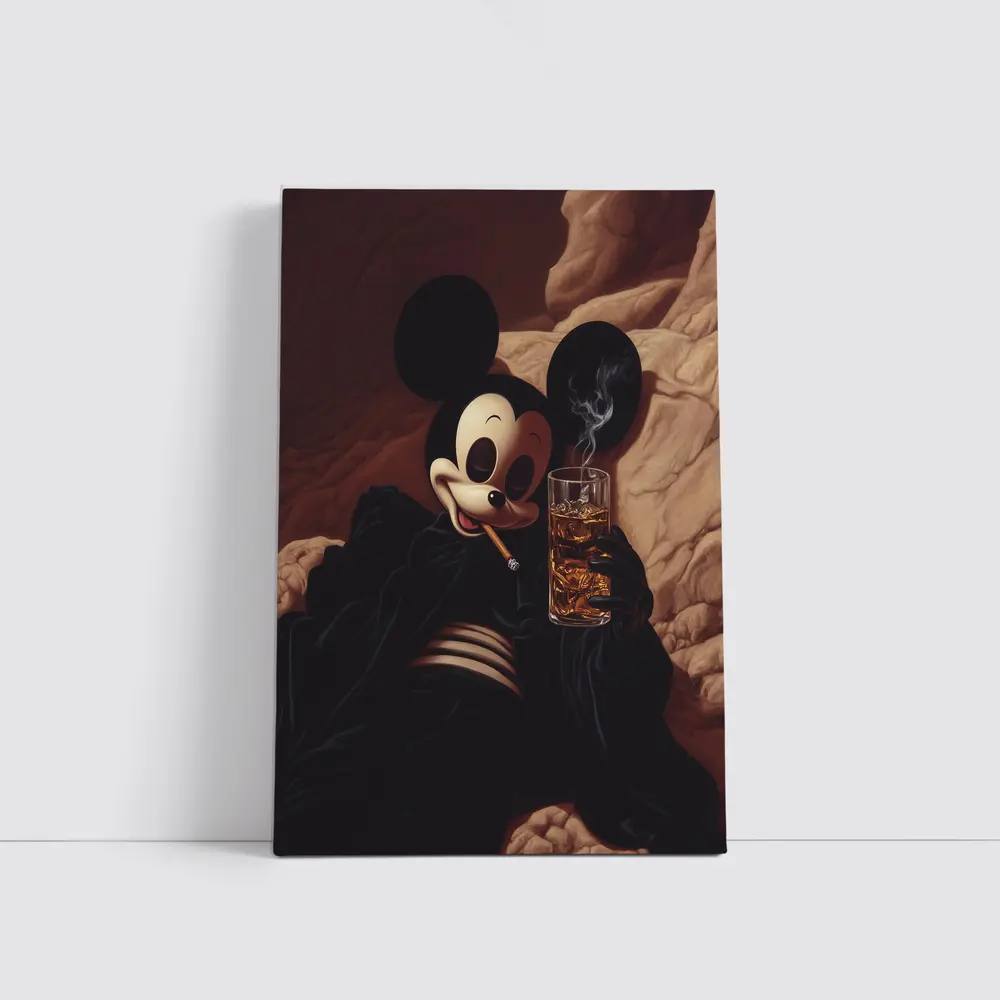 Mickey Mouse Smoking Cigar Whiskey Dark – Wall Art